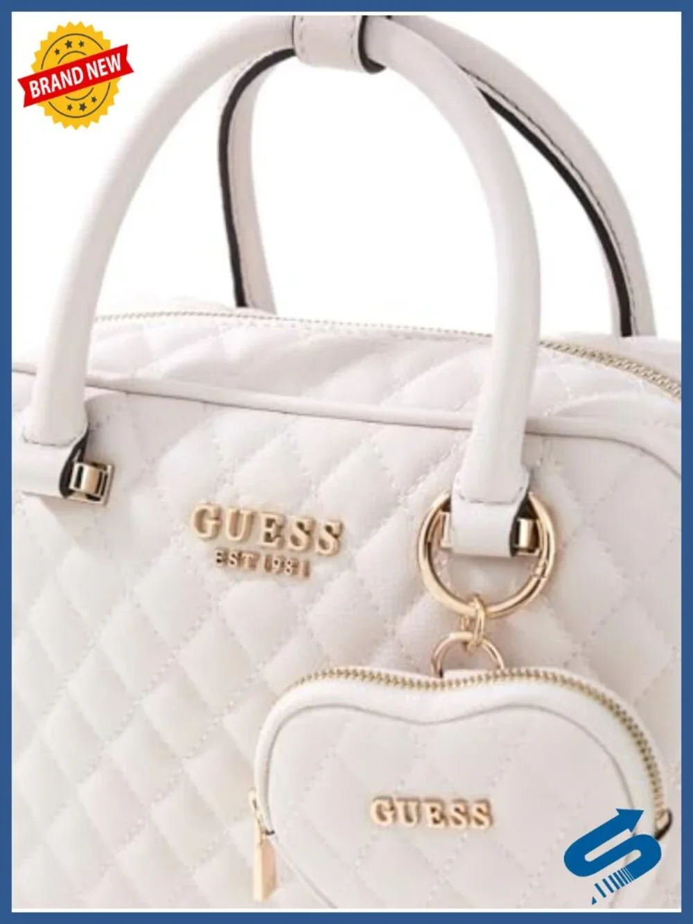 Faux Leather Satchel with Gold Hardware and Removable Charm